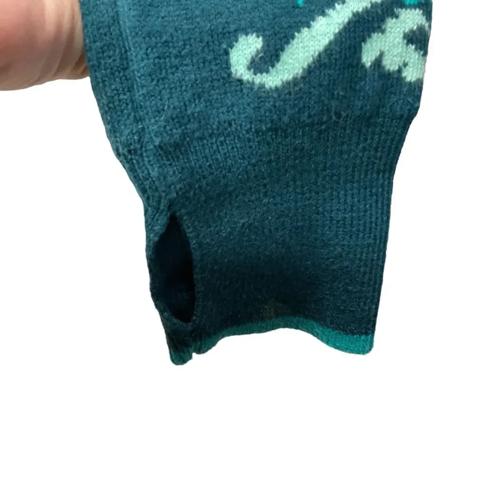 Athleta 1/4 Zip Floral‎ Knit Pullover Sweater Blue Green Thumbholes Size S Cozy